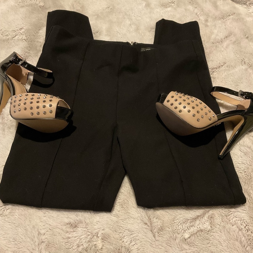 LOFT Black Dress Pants with Tapered Leg and Visible Back Zipper